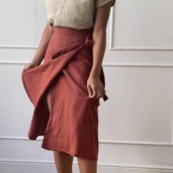 Len ok 100% LINEN Fall Midi skirt- Fall Spice Burnt Orange XS/Small - Picture 1 of 8